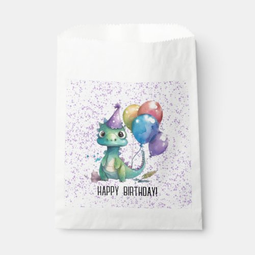Watercolor Dinosaur Balloons Girl Birthday Party Favor Bag
