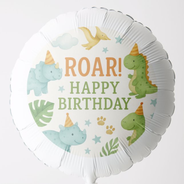 Watercolor Dinosaur Birthday Balloon (Front)
