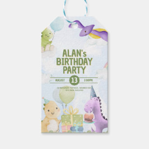 Watercolor Dinosaur Birthday Invites Gift Tags