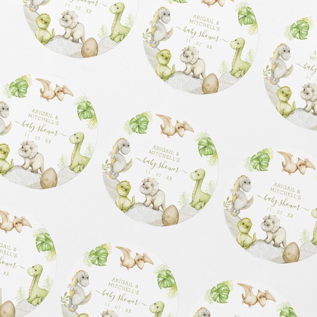 Watercolor Dinosaur Birthday Party Classic Round Sticker (Creator Uploaded)