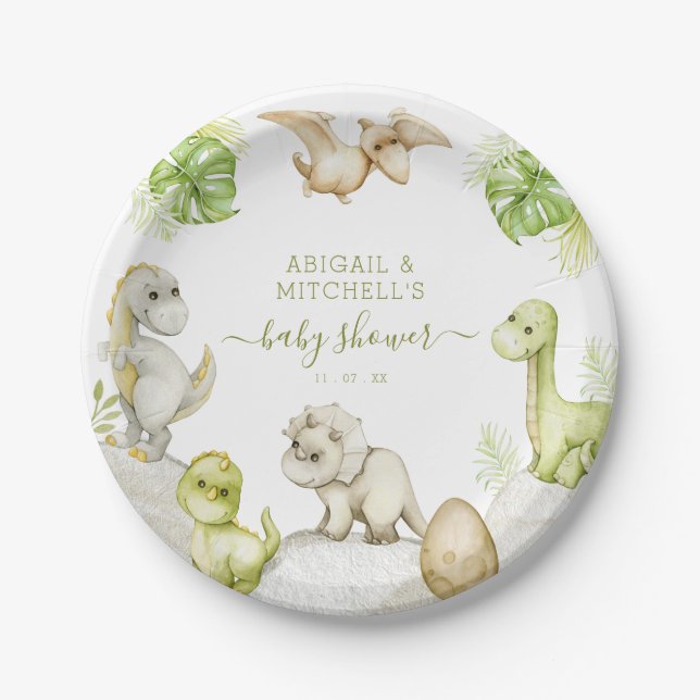 Watercolor Dinosaur Birthday Party Paper Plates (Front)