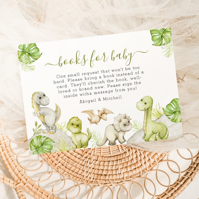 Watercolor Dinosaur Books For Baby Shower Enclosure Card (Creator Uploaded)