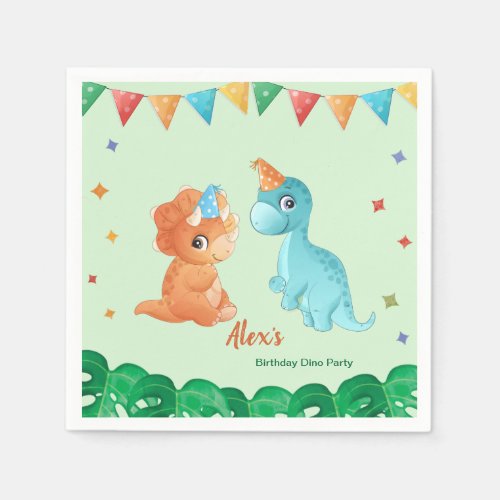 Watercolor Dinosaur Boy Birthday Party Napkins