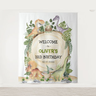 Watercolor Dinosaur Boys Birthday Welcome Party Tapestry