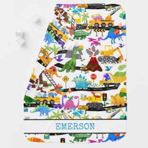 Watercolor Dinosaur Construction Kids Cute Baby Blanket