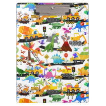 Watercolor Dinosaur Construction Kids Cute Clipboard