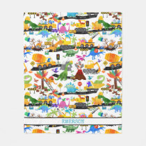 Watercolor Dinosaur Construction Kids Cute Fleece Blanket