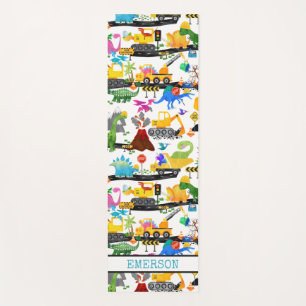 Watercolor Dinosaur Construction Kids Cute Yoga Mat