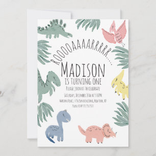 Watercolor Dinosaur Doodles Hand Painted Birthday Invitation