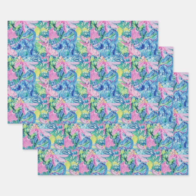 Watercolor Dinosaur Gift Wrap, Kids Dino Wrapping  Paper Sheets (Set)