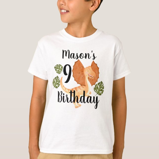 Watercolor Dinosaur Greenery Birthday Party T-Shir T-Shirt (Front)