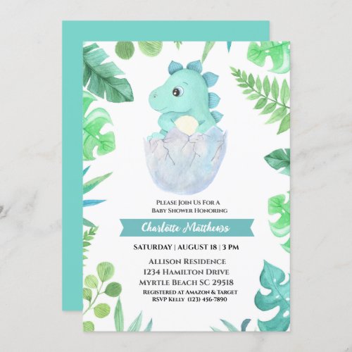 Watercolor Dinosaur Hatching Baby Shower  Invitation