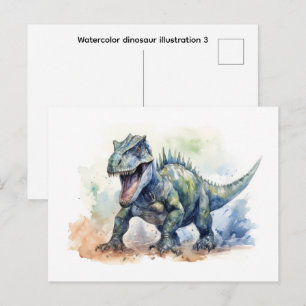 Watercolor dinosaur illustration 3 Postcard