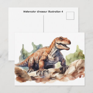 Watercolor dinosaur illustration 4 postcard