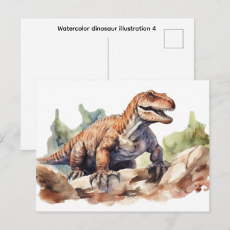 Watercolor dinosaur illustration 4 postcard