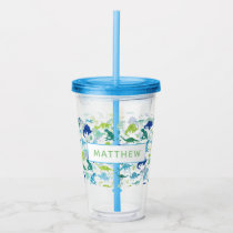 Watercolor Dinosaur Kids Personalized Dino Pattern Acrylic Tumbler