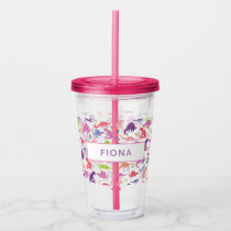 Watercolor Dinosaur Kids Personalized Girls Pink Acrylic Tumbler