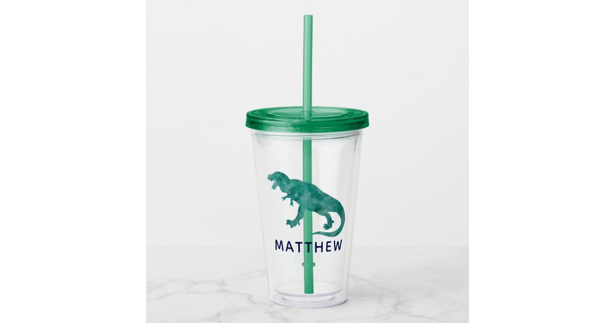 Kids Dinosaur Personalized Tumbler Cup With Straw and Lid