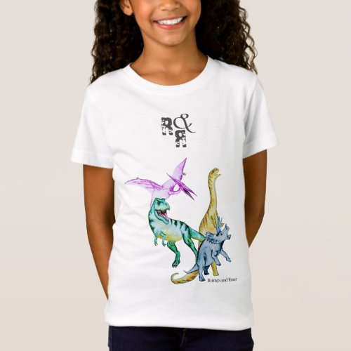 Watercolor Dinosaur Kids Romp and Roar T_Shirt