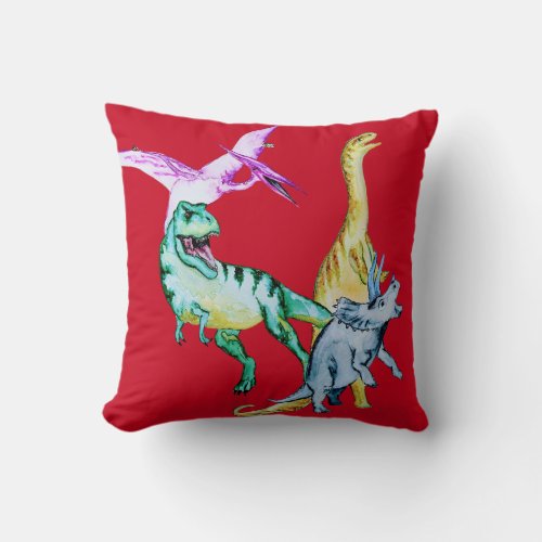 Watercolor Dinosaur Kids Throw Pillow