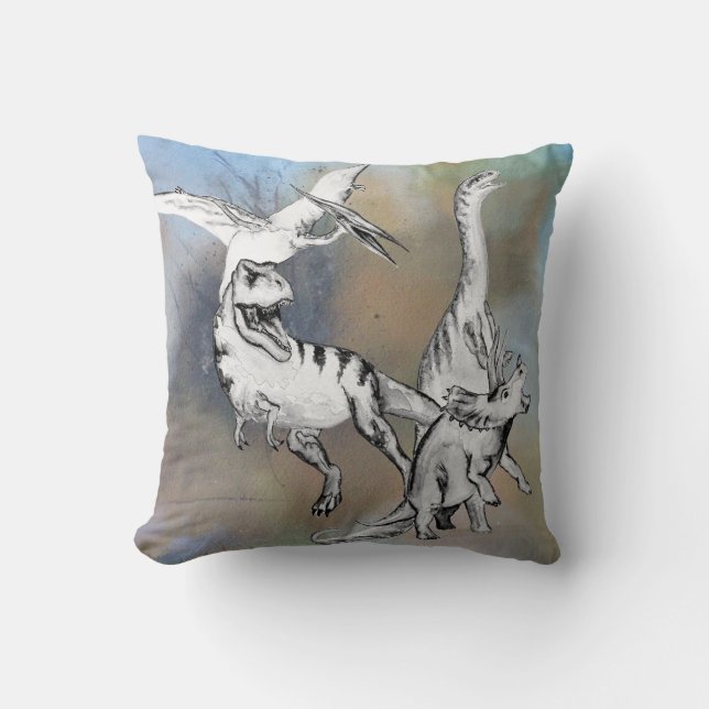 Watercolor Dinosaur Kids Throw Pillow (Front)