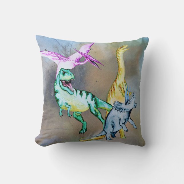 Watercolor Dinosaur Kids Throw Pillow (Front)