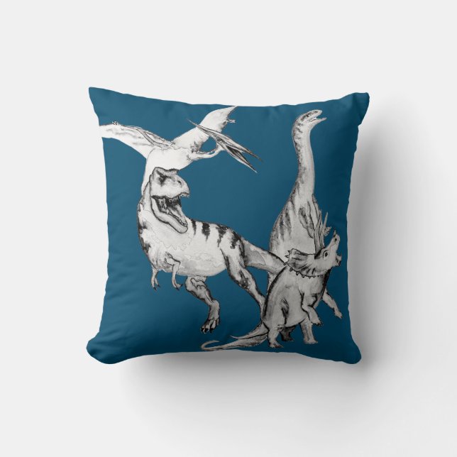 Watercolor Dinosaur Kids Throw Pillow (Front)