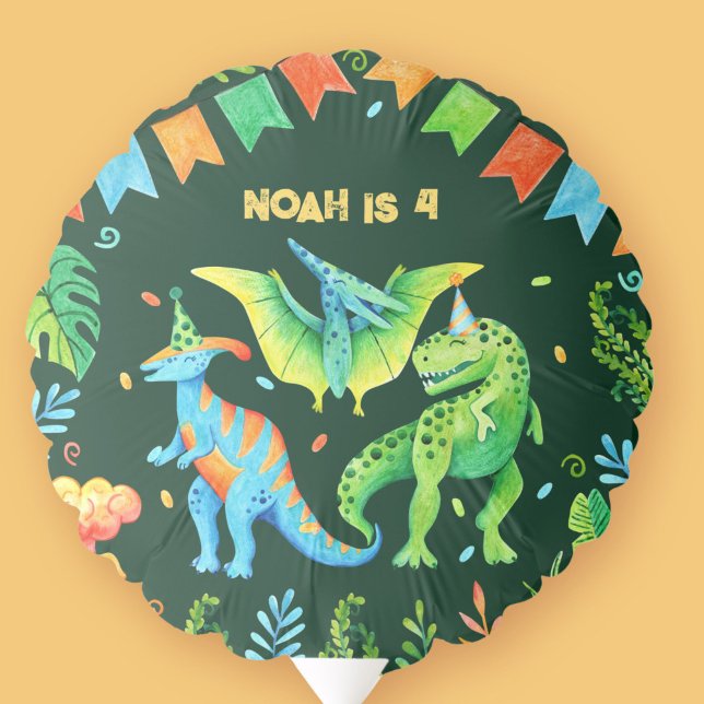 Watercolor Dinosaur Pattern Boys Birthday  Balloon (Watercolor Dinosaurs Boys Birthday Balloon)