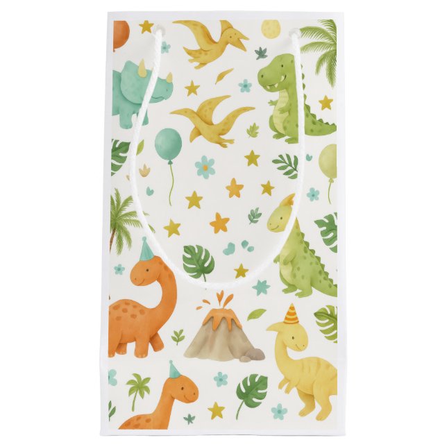 Watercolor Dinosaur Pattern Favor Party Bag (Front)