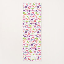 Watercolor Dinosaur Pattern Personalized Kids Pink Yoga Mat