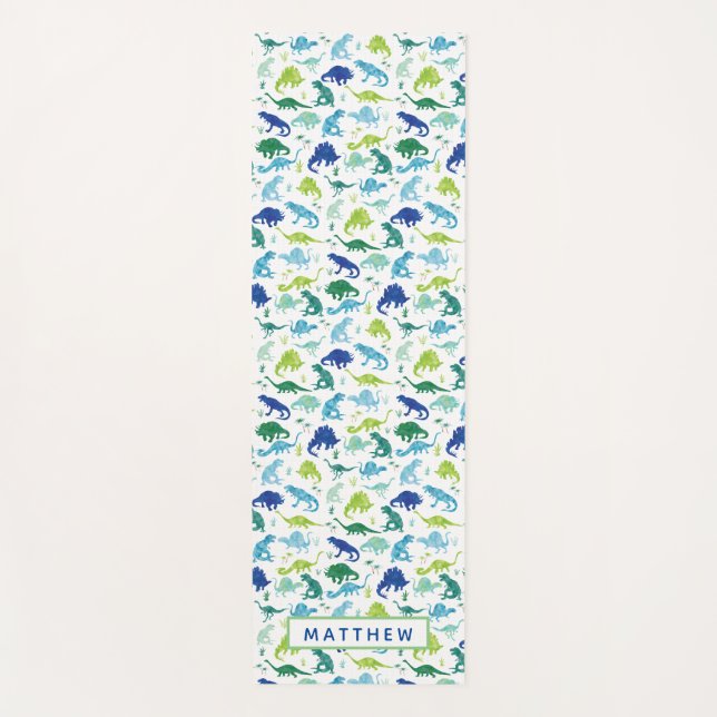 Watercolor Dinosaur Pattern Personalized Kids Yoga Mat (Front)