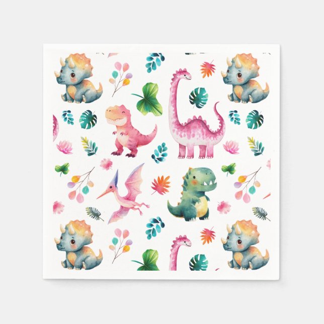 Watercolor Dinosaur Prehistoric Dino Pattern Cute  Napkins (Front)