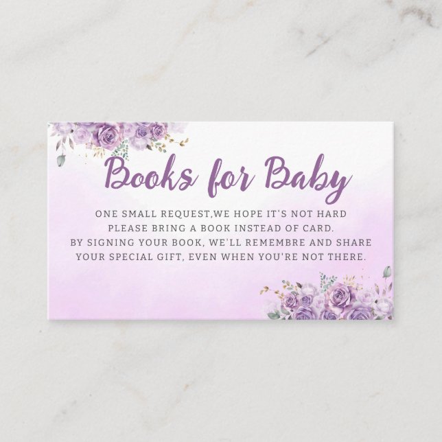 Watercolor Dinosaur purple Girl Books for baby Enclosure Card (Front)