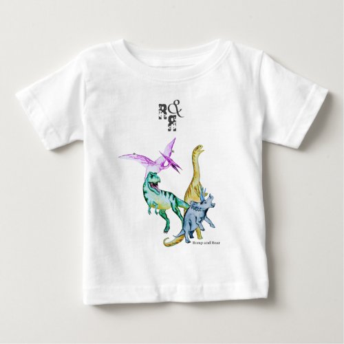 Watercolor Dinosaur Romp and Roar Baby T_Shirt