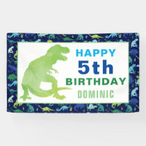 Watercolor Dinosaur T-Rex Birthday Party Banner