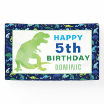 Watercolor Dinosaur T-Rex Birthday Party Banner
