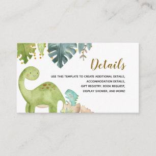 Watercolor Dinosaur T-Rex Details Baby Shower Card