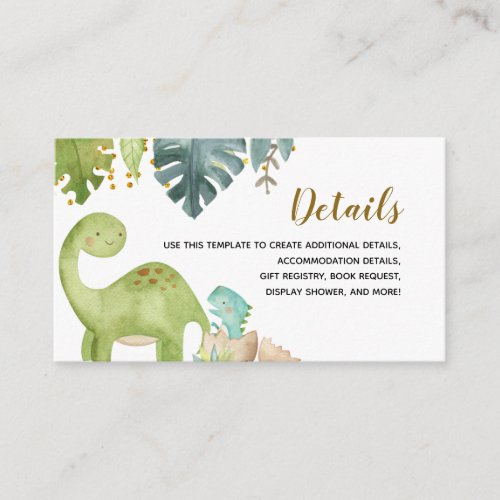 Watercolor Dinosaur T_Rex Details Baby Shower Card