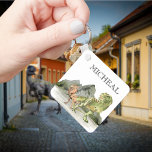 Watercolor Dinosaur T-Rex Tyrannosaurus name  Keychain<br><div class="desc">This design may be personalized in the area provided by changing the photo and/or text. Or it can be customized by clicking Personalize this Template and then choosing the click to customize further option and delete or change the color of the background, add text, change the text color or style,...</div>
