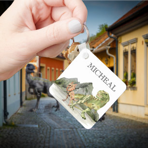 Watercolor Dinosaur T-Rex Tyrannosaurus name Keychain