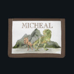 Watercolor Dinosaur T-Rex Tyrannosaurus name   Trifold Wallet<br><div class="desc">This design may be personalized in the area provided by changing the photo and/or text. Or it can be customized by clicking Personalize this Template and then choosing the click to customize further option and delete or change the color of the background, add text, change the text color or style,...</div>