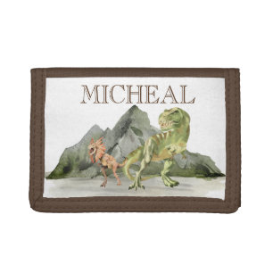 Watercolor Dinosaur T-Rex Tyrannosaurus name   Trifold Wallet