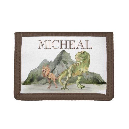 Watercolor Dinosaur T_Rex Tyrannosaurus name   Trifold Wallet