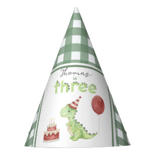 Watercolor Dinosaur Three Birthday Party Hat