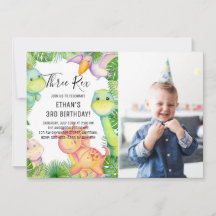 Watercolor Dinosaur Three Rex 3rd Birthday Photo