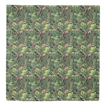 Watercolor Dinosaurs (1 Side) Queen Duvet Cover by FantasyPillows at Zazzle