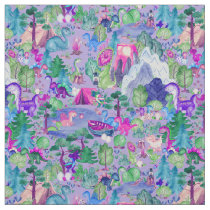 Watercolor Dinosaurs Camping Kids Dinosaur Purple Fabric