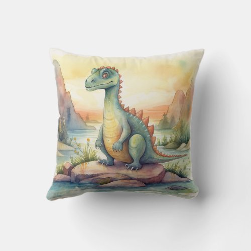 Watercolor Dinosaurs for a Kids Room Throw Pillow