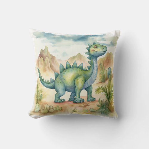 Watercolor Dinosaurs for a Kids Room Throw Pillow