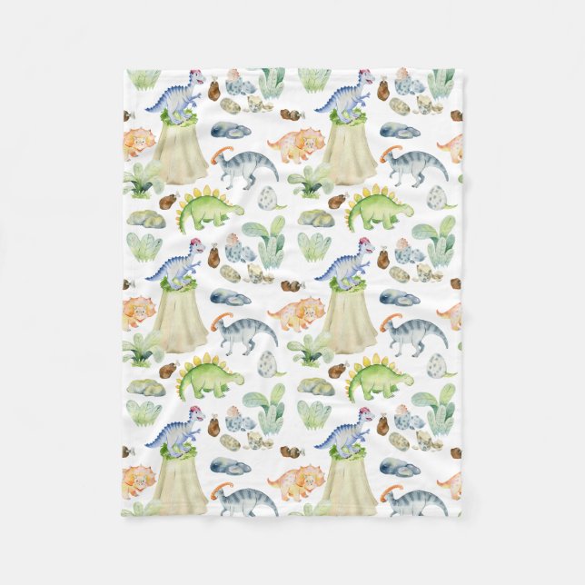 Watercolor dinosaurs for kids fleece blanket (Front)